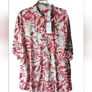 Tommy Bahama Crimson and Cream Leaf ShirtNwt Size XXL